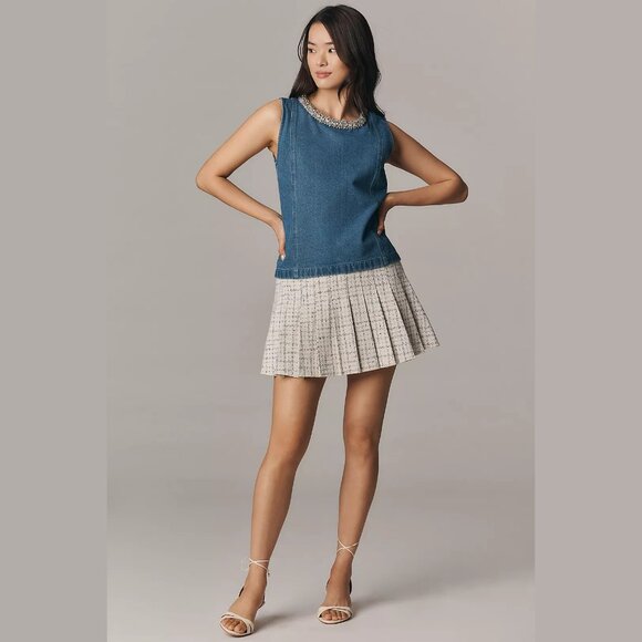 NEW Mare Mare Sizes S, M Women's Denim Embellished Tank Top - Dark Denim - Picture 4 of 4